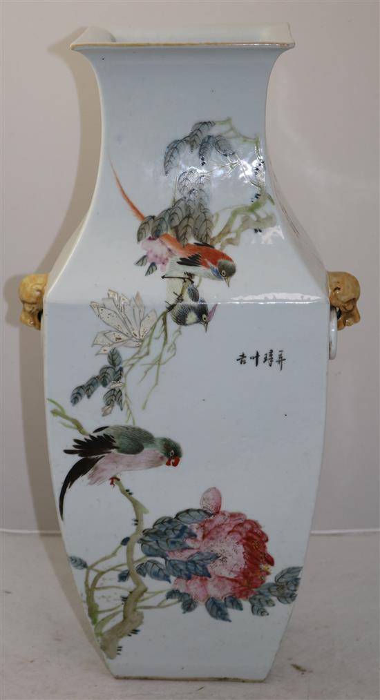 A large Chinese famille rose square baluster vase, Republic period or later, 48cm